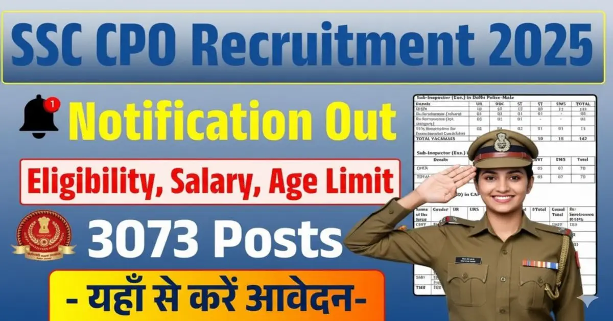 SSC CPO Vacancy 2025: 3037 पदों पर निकली शानदार बंपर भर्ती, जानें आवेदन प्रक्रिया, पात्रता और अंतिम तिथि
