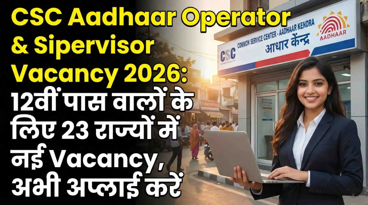 CSC Aadhaar Operator & Supervisor Vacancy 2026: 12वीं पास वालों के लिए Big Opportunity 23 राज्यों में नई Vacancy, अभी अप्लाई करें